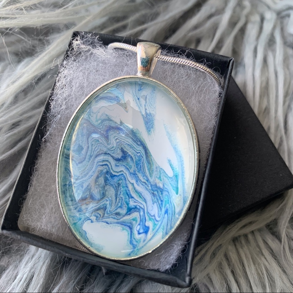 Handmade Fluid Art Necklace-Ocean Waves Bold